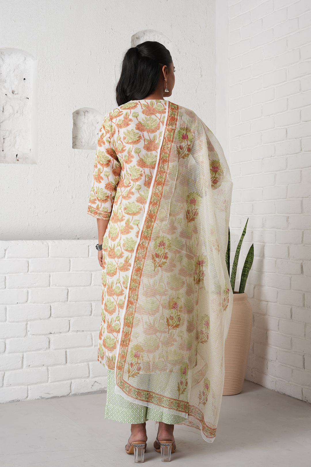 फूलWARI Brown Lotus Kota Doria Set of 3