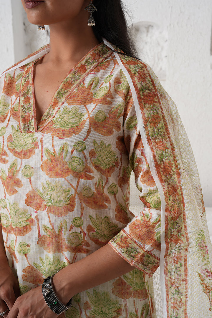 फूलWARI Brown Lotus Kota Doria Set of 3