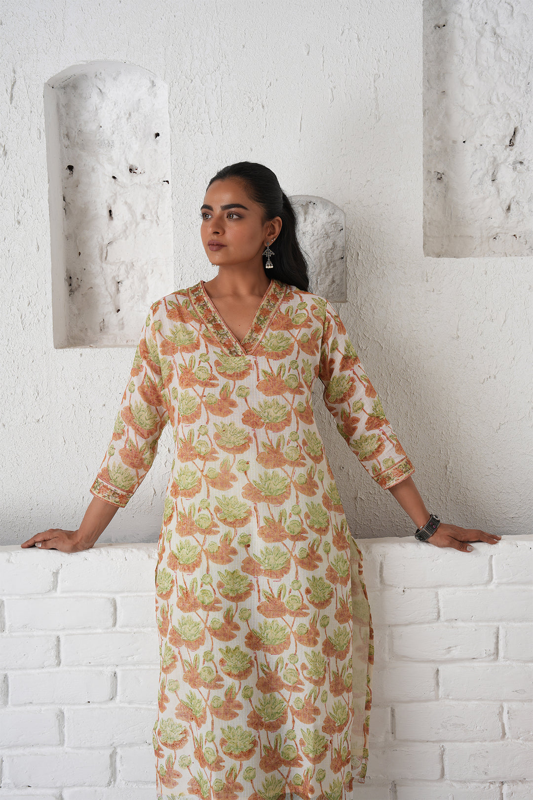 फूलWARI Brown Lotus Kota Doria Set of 3