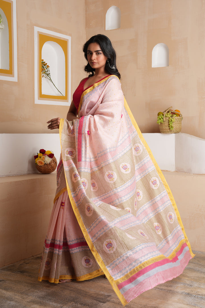 Aura Pink Chanderi Saree