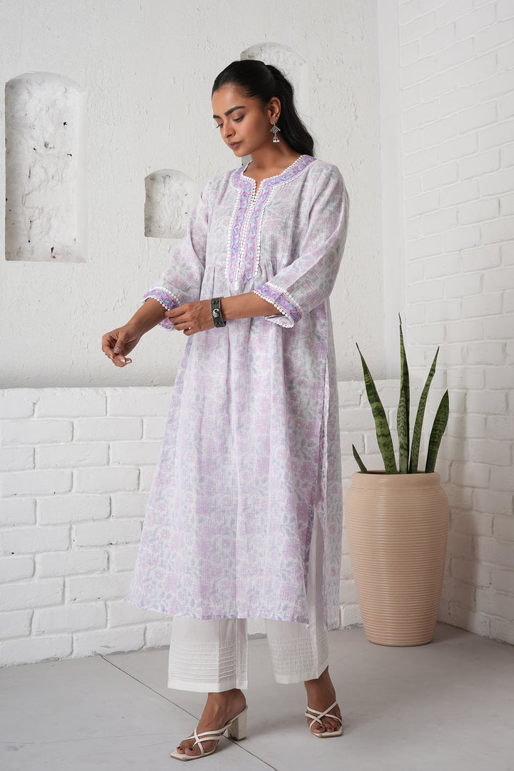 फूलWARI White Kota Doria Kurta Set of 2
