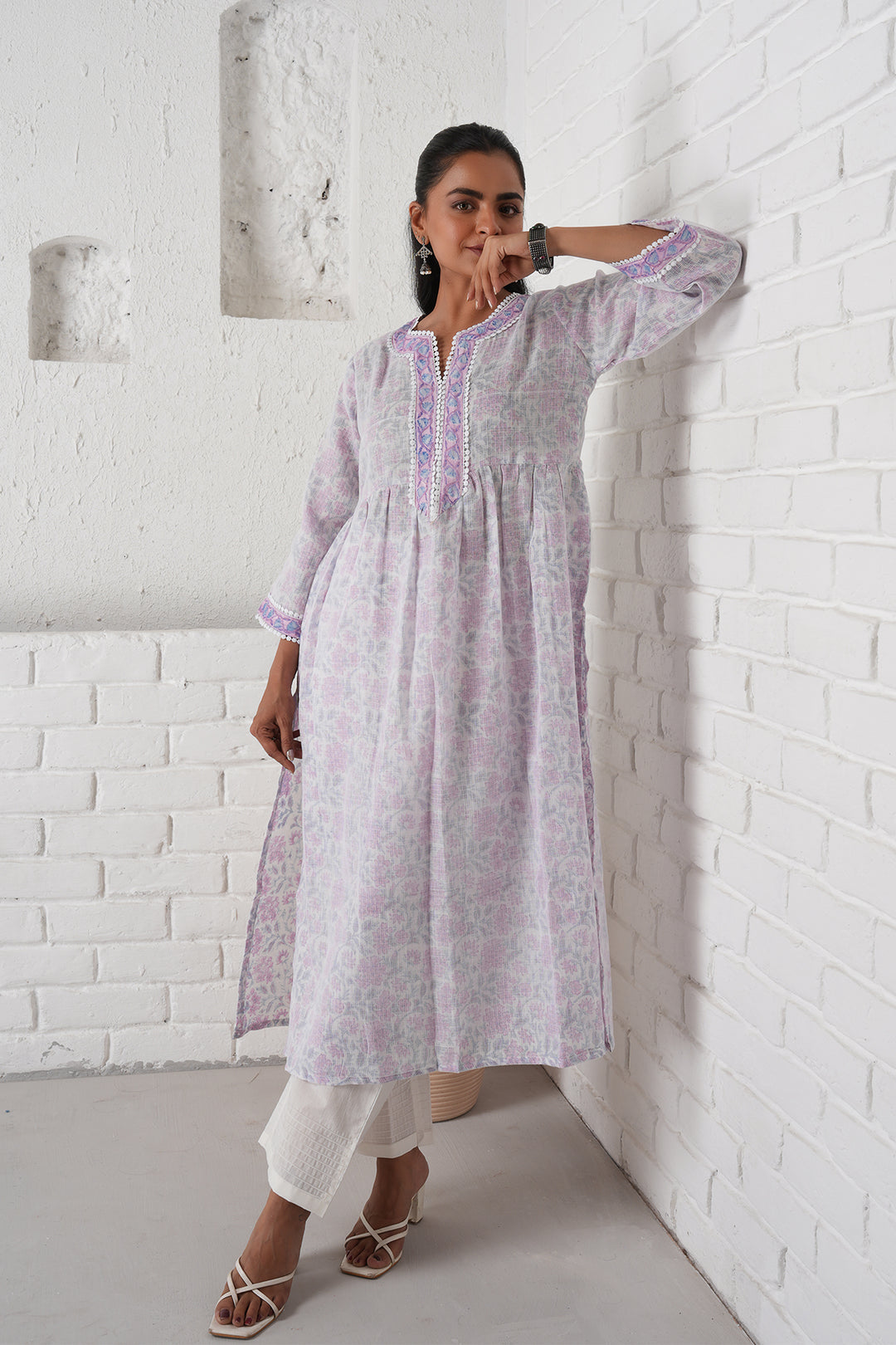 फूलWARI White Kota Doria Kurta Set of 2