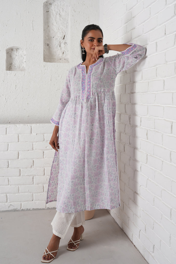 फूलWARI White Kota Doria Kurta Set of 2