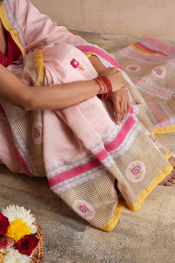 Aura Pink Chanderi Saree