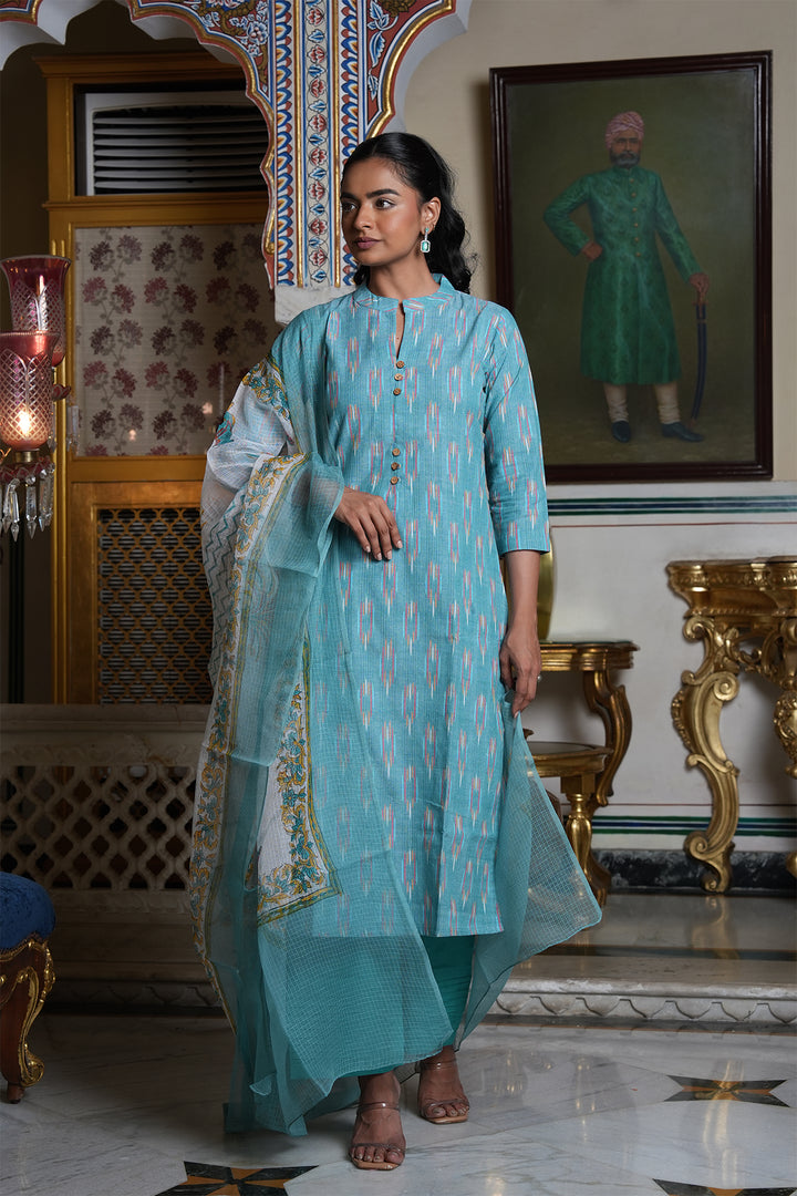 Roohani Ikat Kurta with Kota Doria Dupatta set of 2