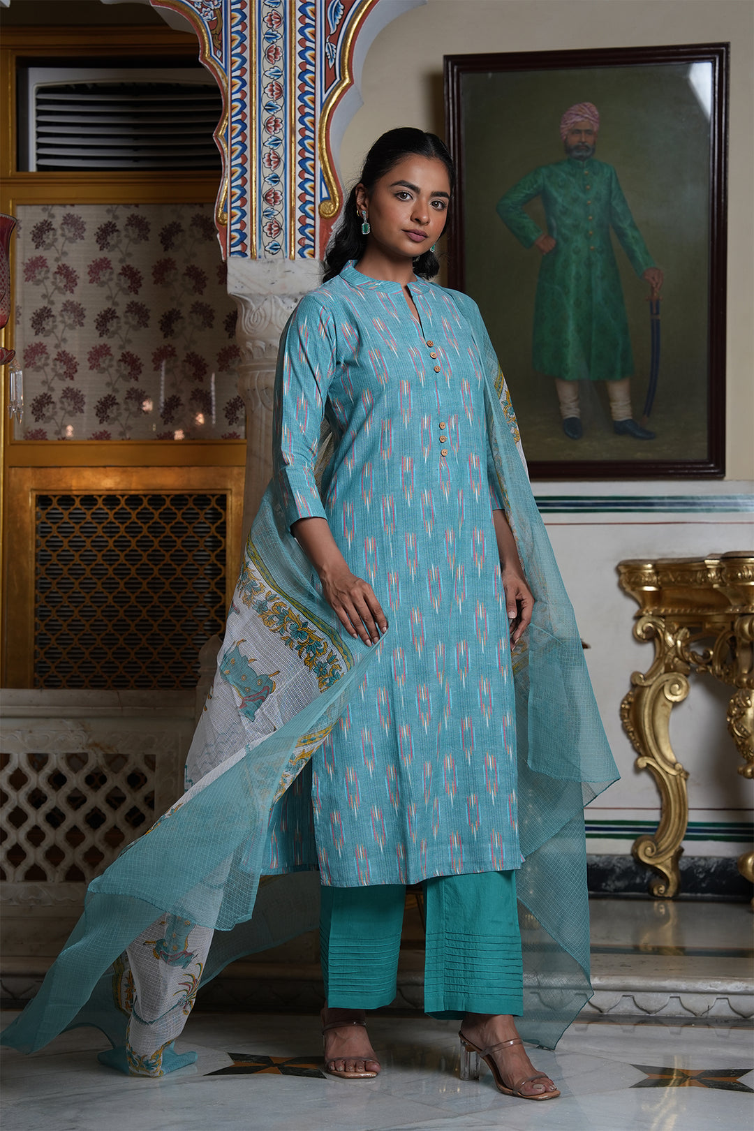 Roohani Ikat Kurta with Kota Doria Dupatta set of 2