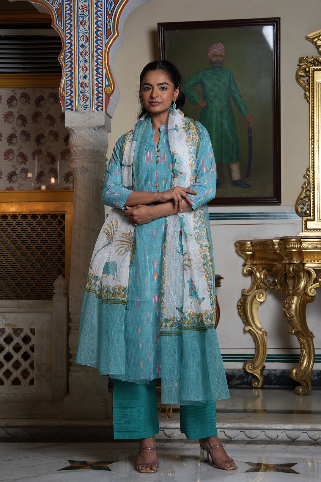 Roohani Ikat Kurta with Kota Doria Dupatta set of 2