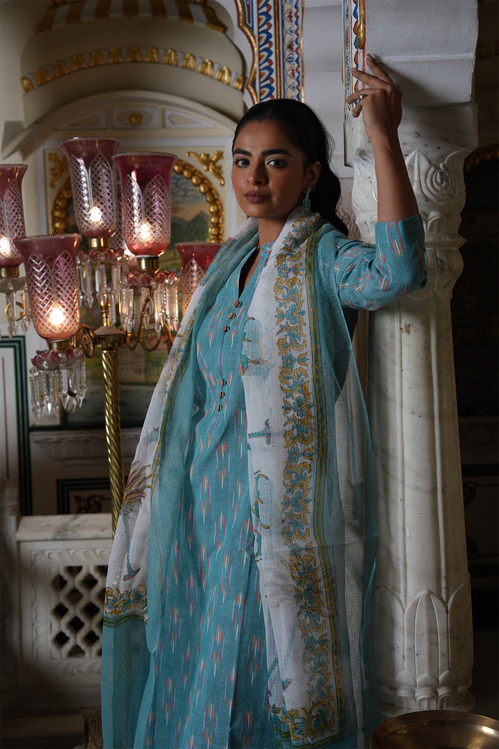 Roohani Ikat Kurta with Kota Doria Dupatta set of 2