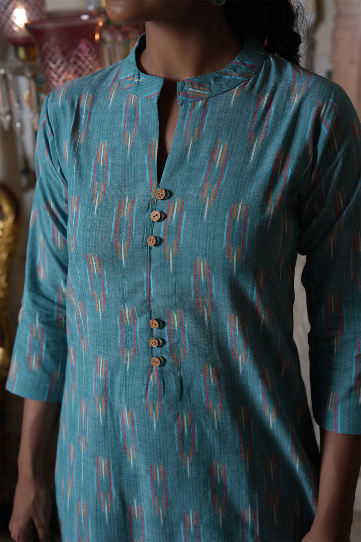 Roohani Ikat Kurta with Kota Doria Dupatta set of 2
