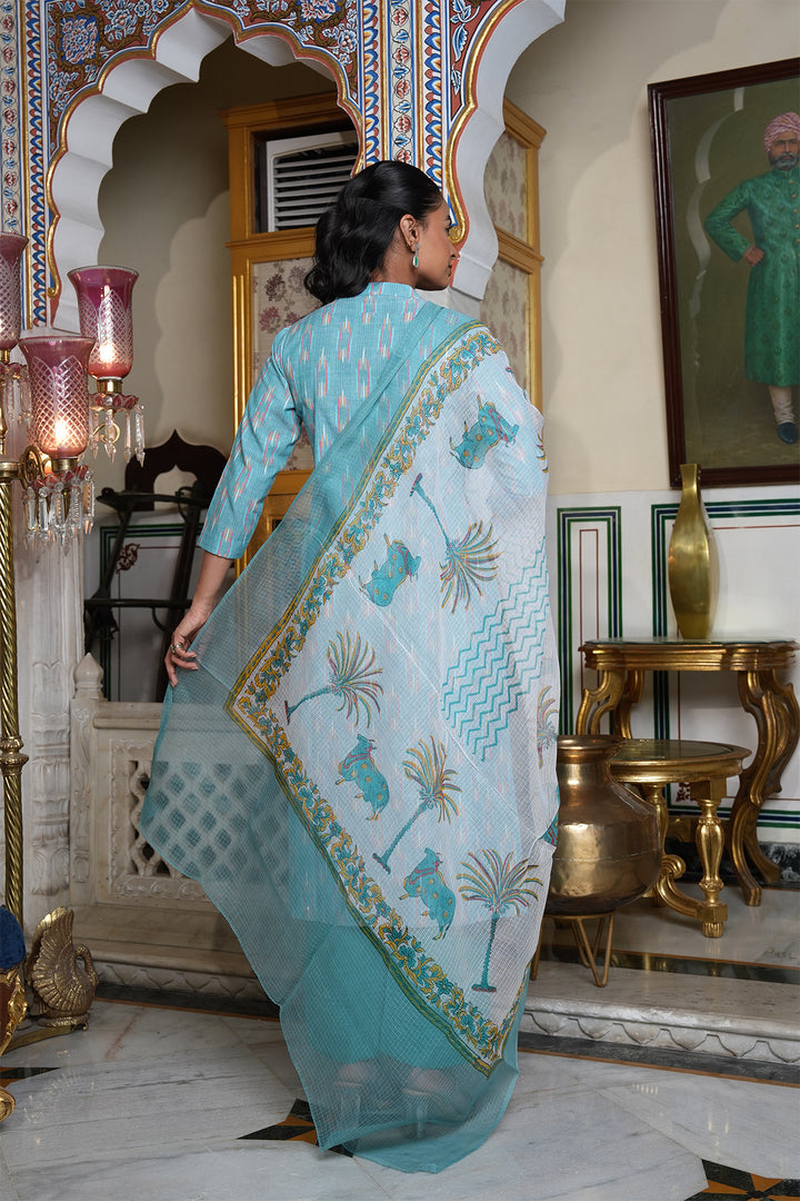 Roohani Ikat Kurta with Kota Doria Dupatta set of 2