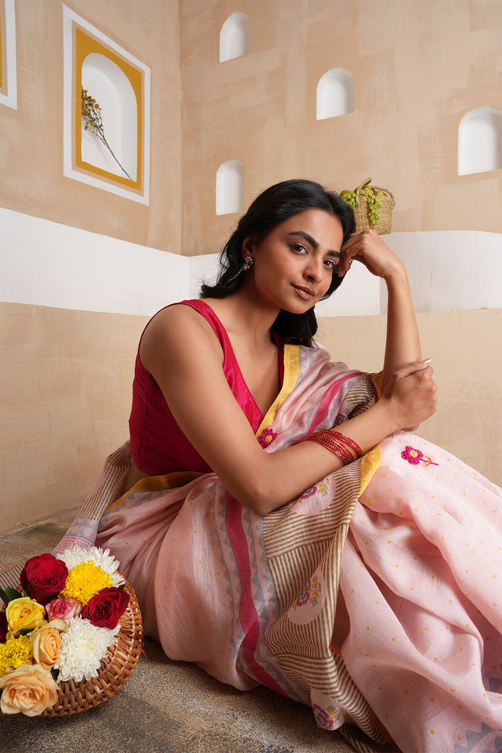 Aura Pink Chanderi Saree