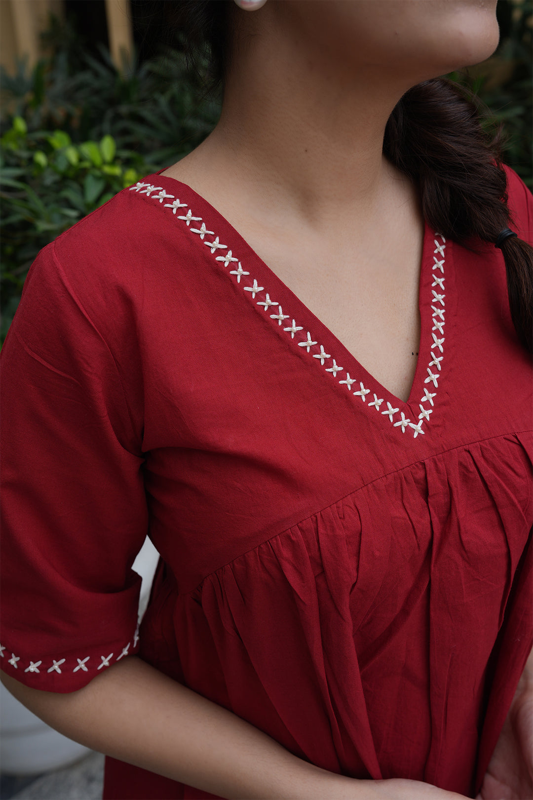 Pihu Red Cotton Top and Block Printed Skirt