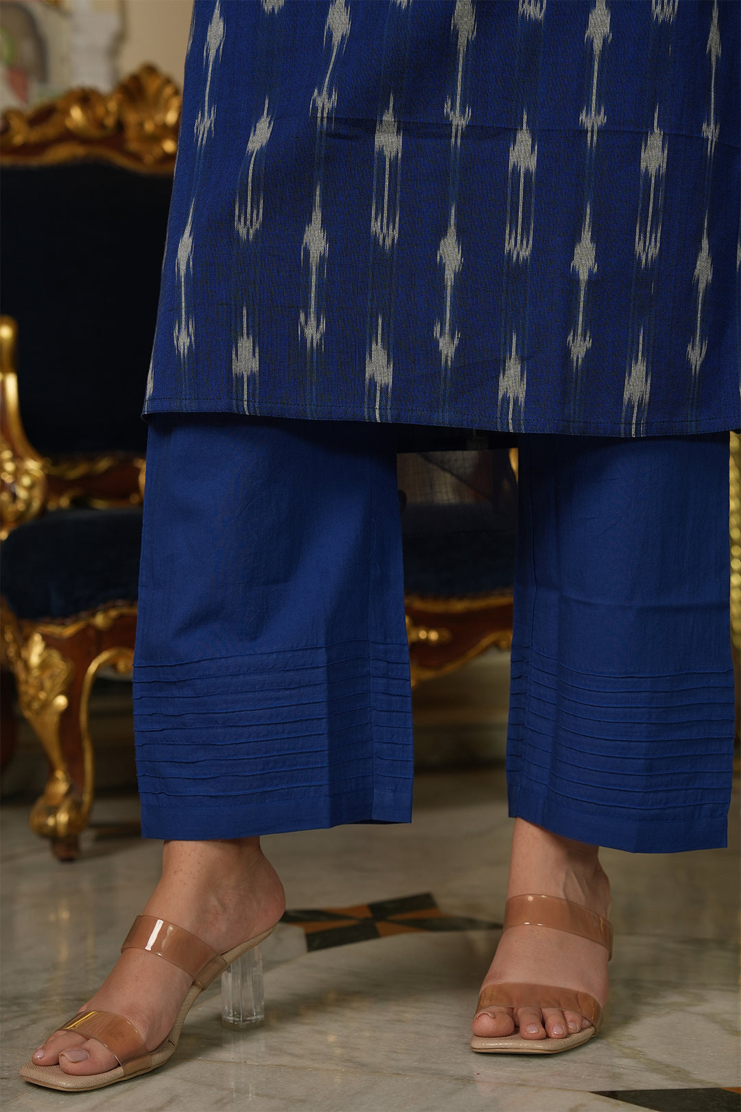 Roohani Blue Ikat Kurta with Kota Doria Dupatta set of 2