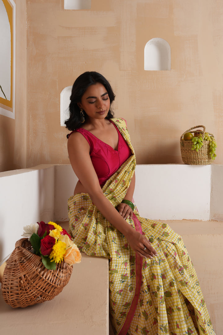 Aura Yellow Checks Chanderi Saree