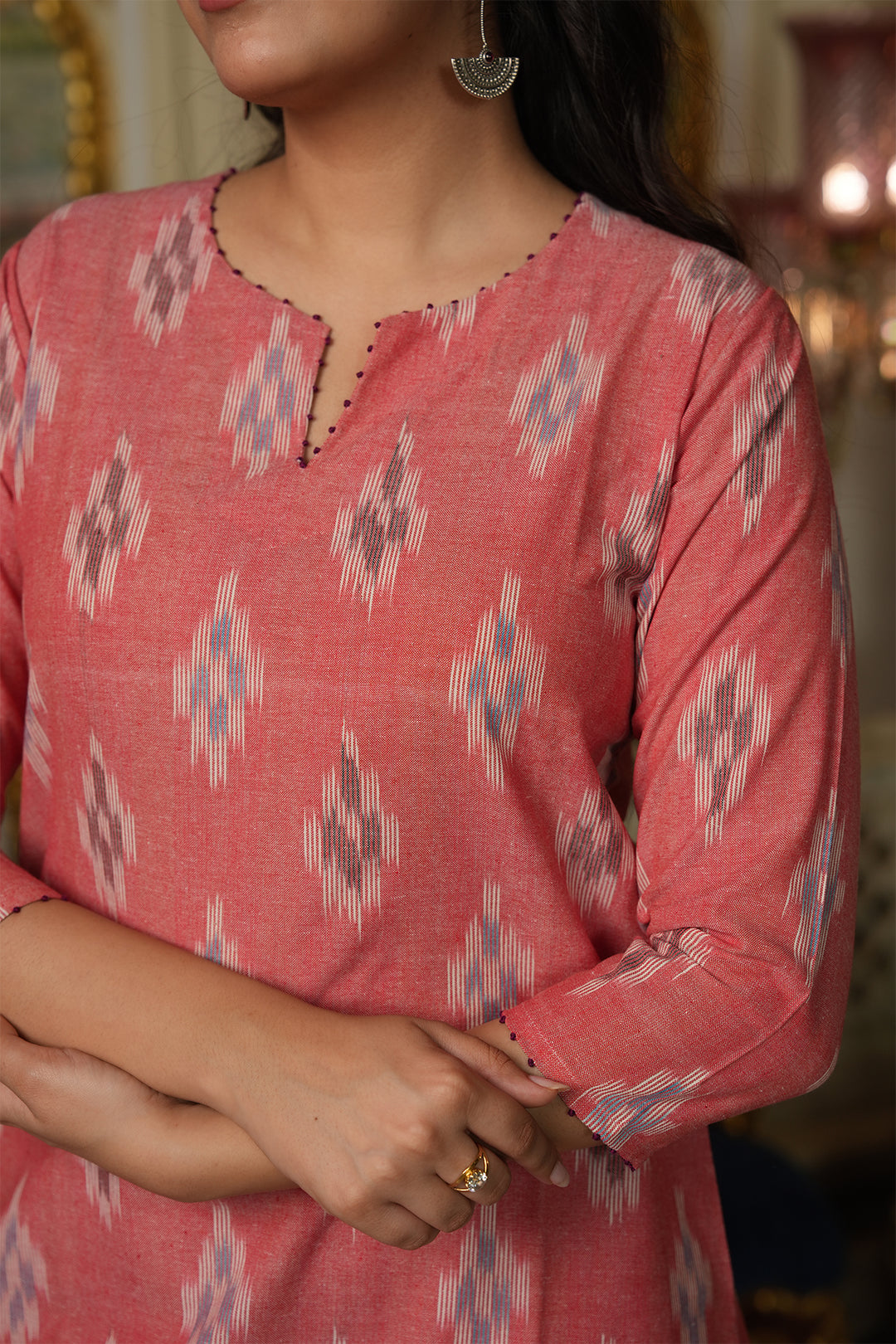 Roohani Peach Ikat Kurta with Kota Doria Dupatta set of 2
