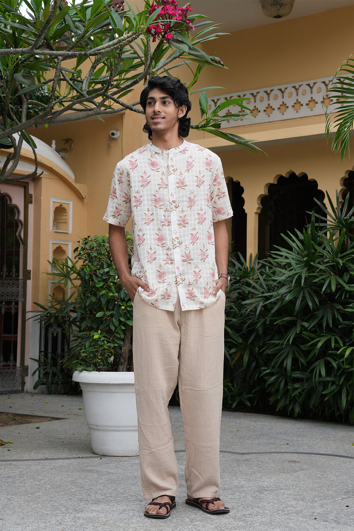 Vaayu Pink Block Printed Cotton Dobby Shirt