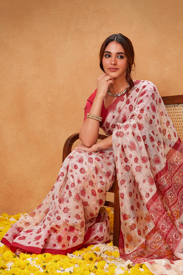 Jharokha Red Chanderi Tissue Saree