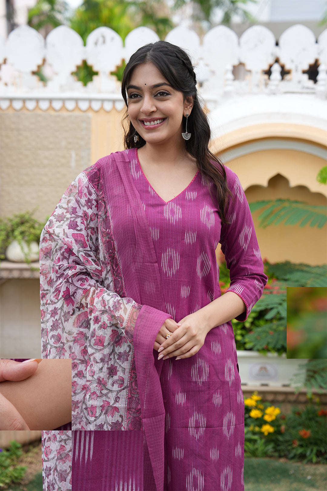 Roohani Purple Ikat Kurta with Kota Doria Dupatta set of 2