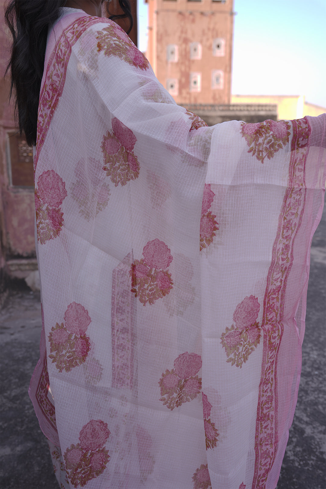 Safaid White Kurta with Pink Buti Farshi Salwar Set of 3
