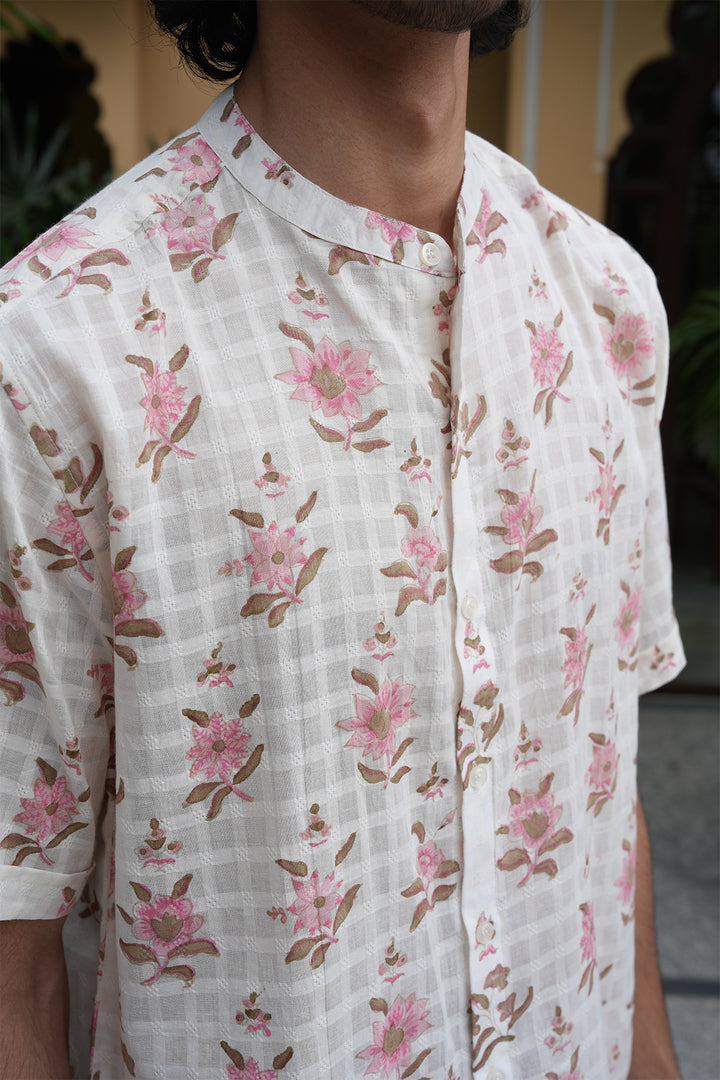 Vaayu Pink Block Printed Cotton Dobby Shirt