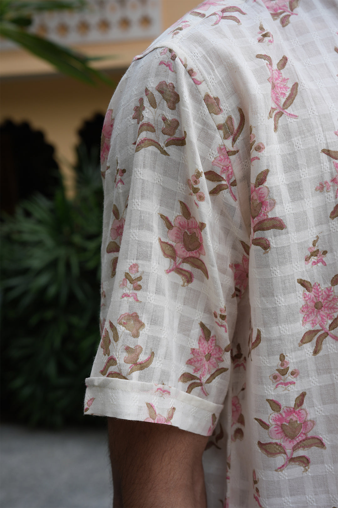 Vaayu Pink Block Printed Cotton Dobby Shirt