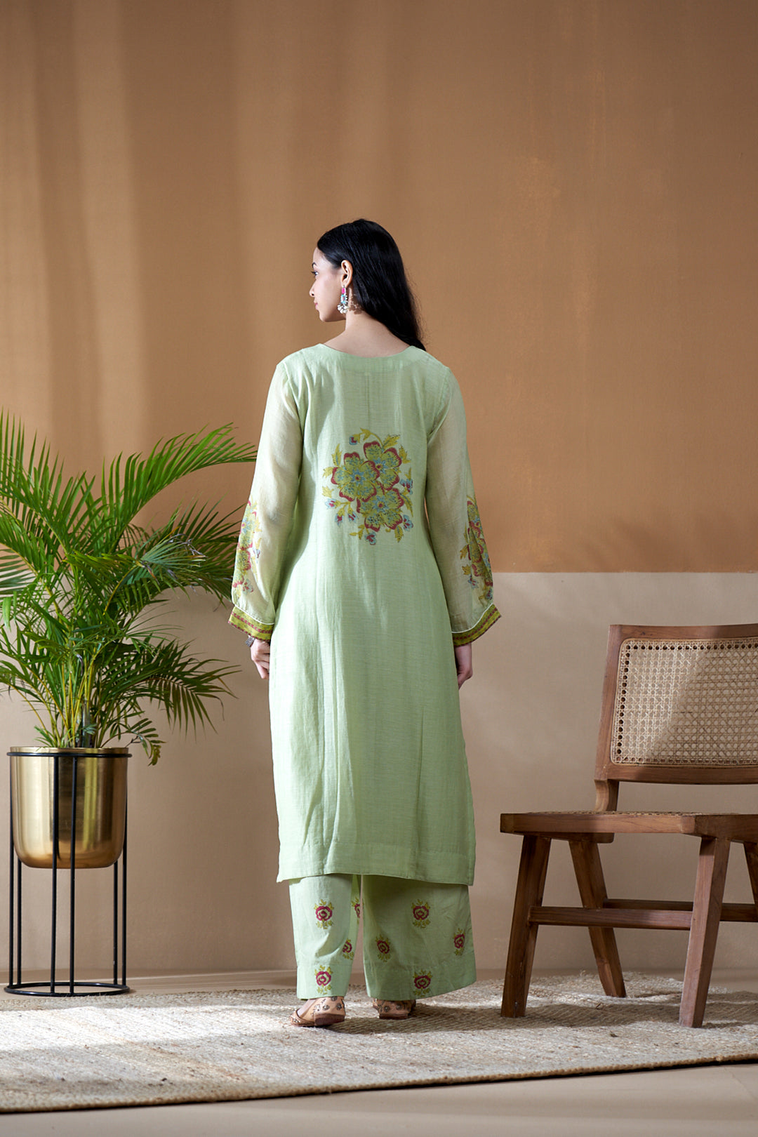 Gulab Green Chanderi Mulmul A-Line Suit Set of 3