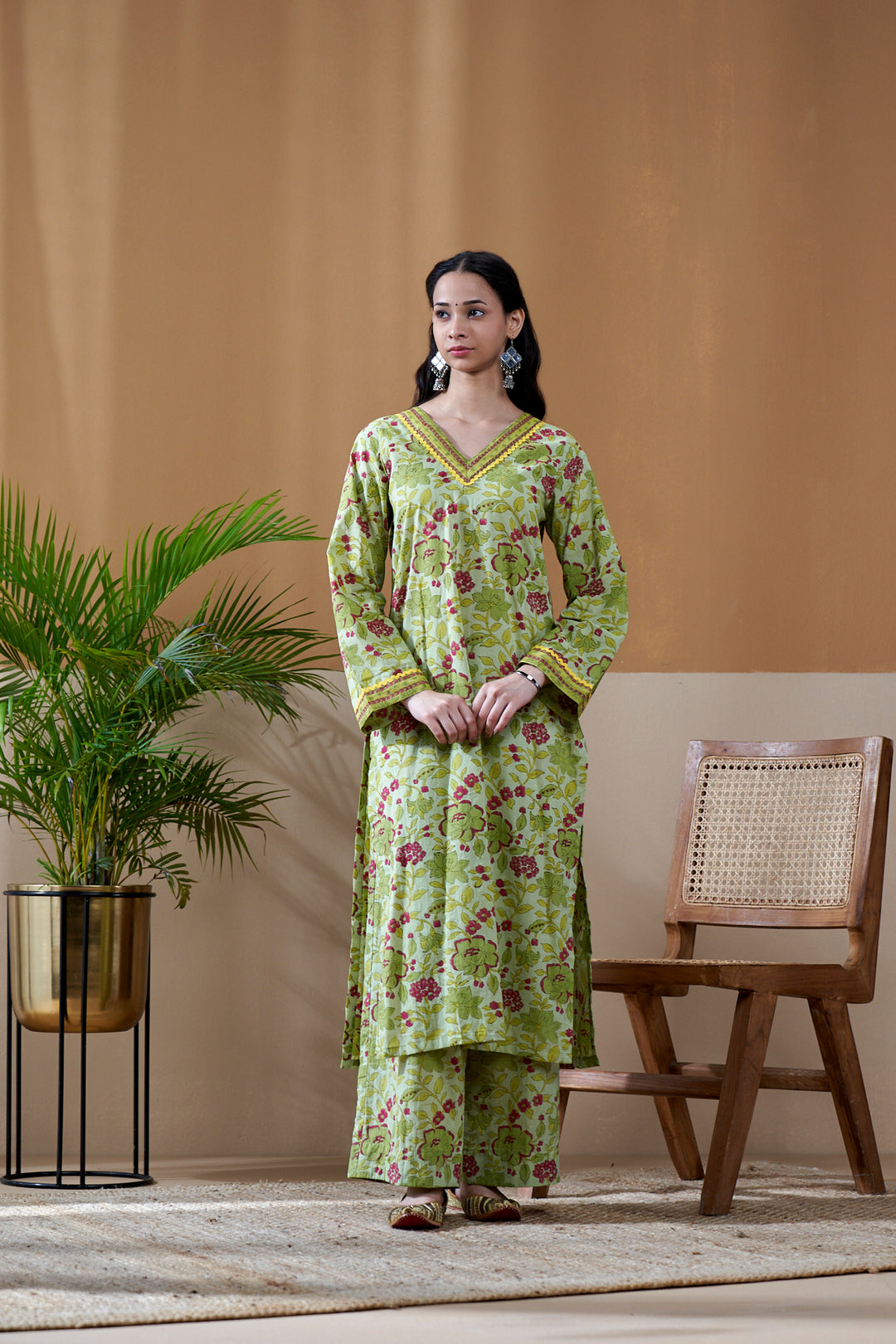 Gulab Green Cotton Suit Set of 3