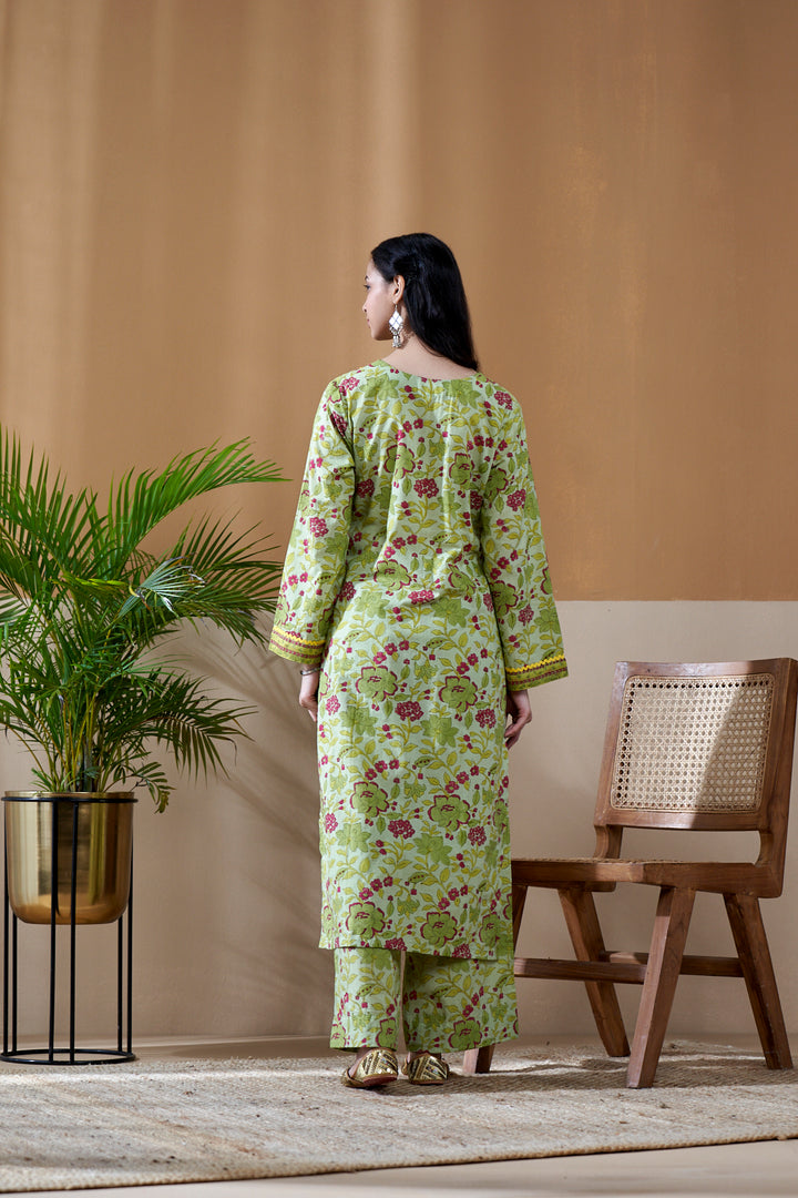 Gulab Green Cotton Suit Set of 3