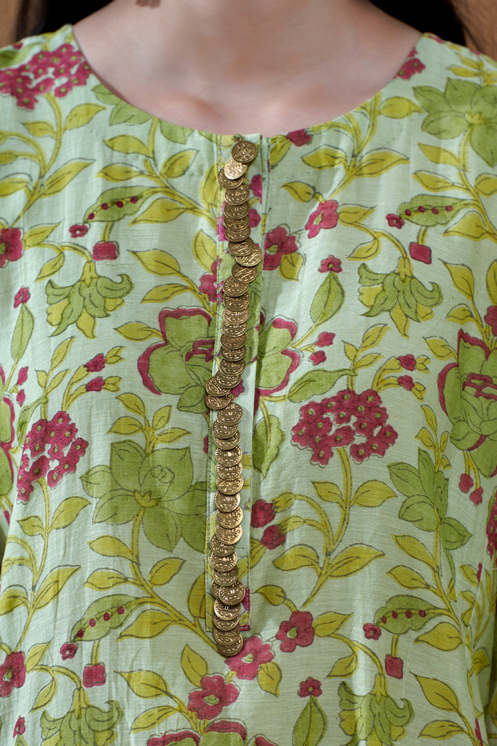 Gulab Green Jaal Chanderi Mulmul Short Kurta Set of 3
