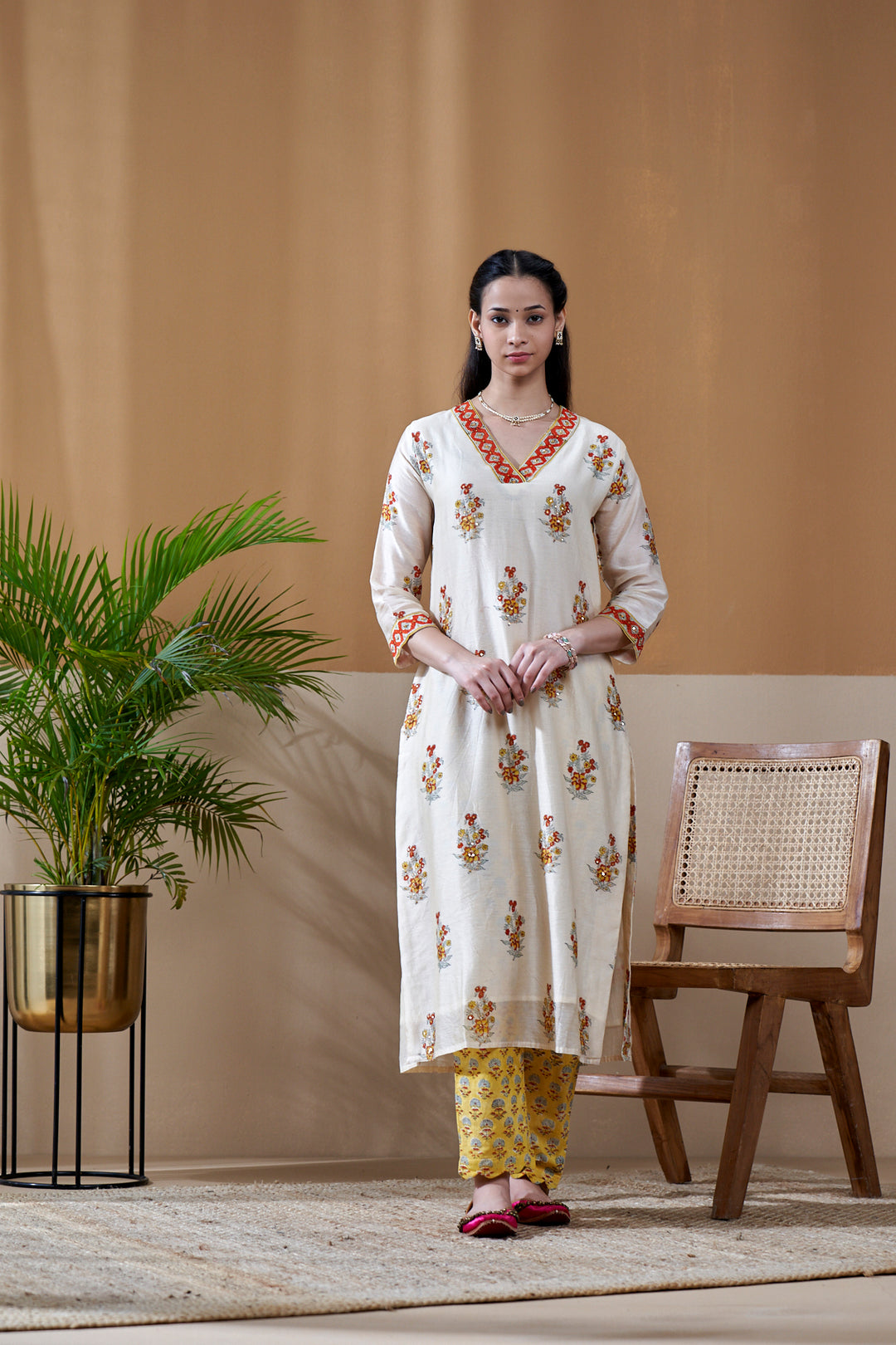 Zarin Off White Buta Chanderi Suit Set of 3