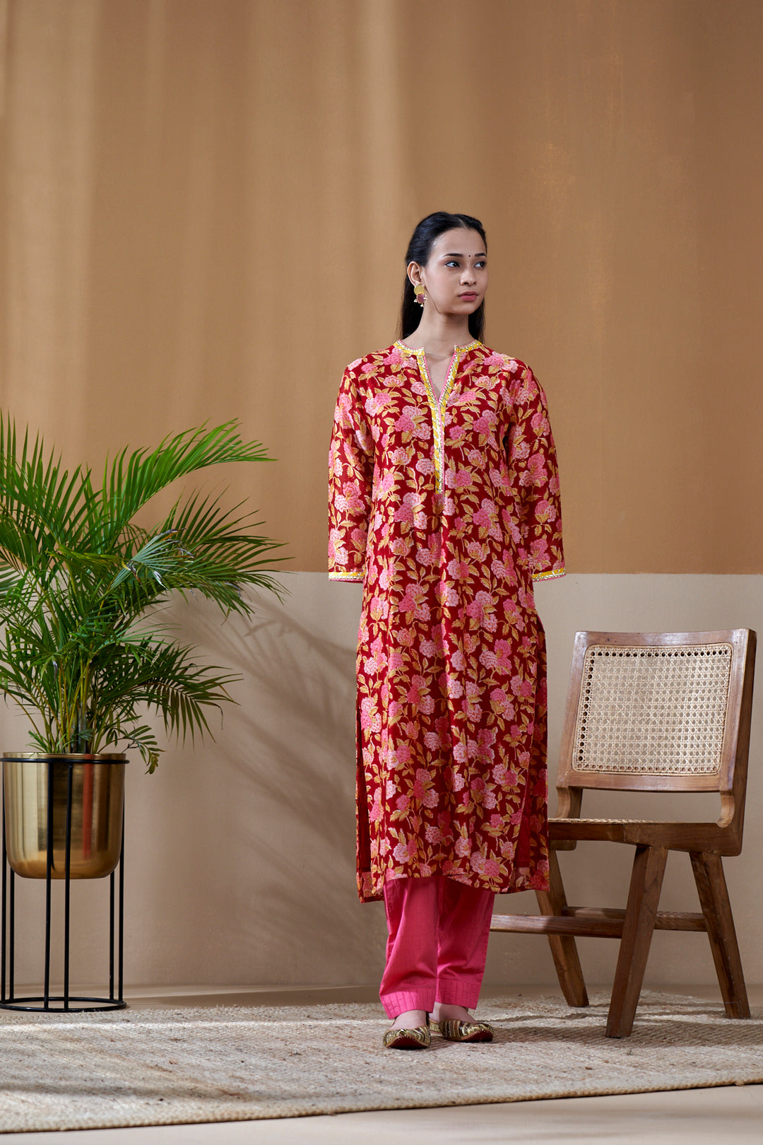 Zarin Red Jaal Chanderi Suit Set of 3