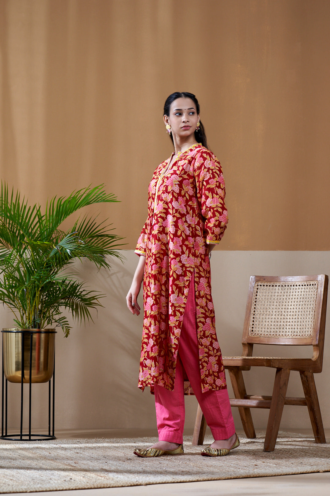 Zarin Red Jaal Chanderi Suit Set of 3