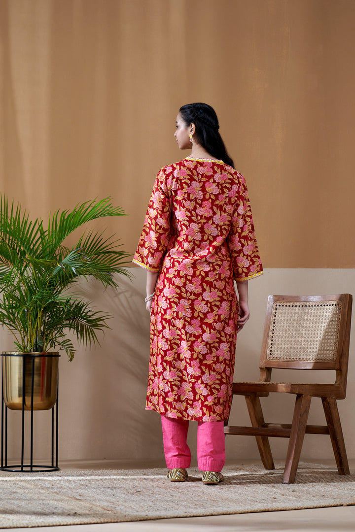 Zarin Red Jaal Chanderi Suit Set of 3