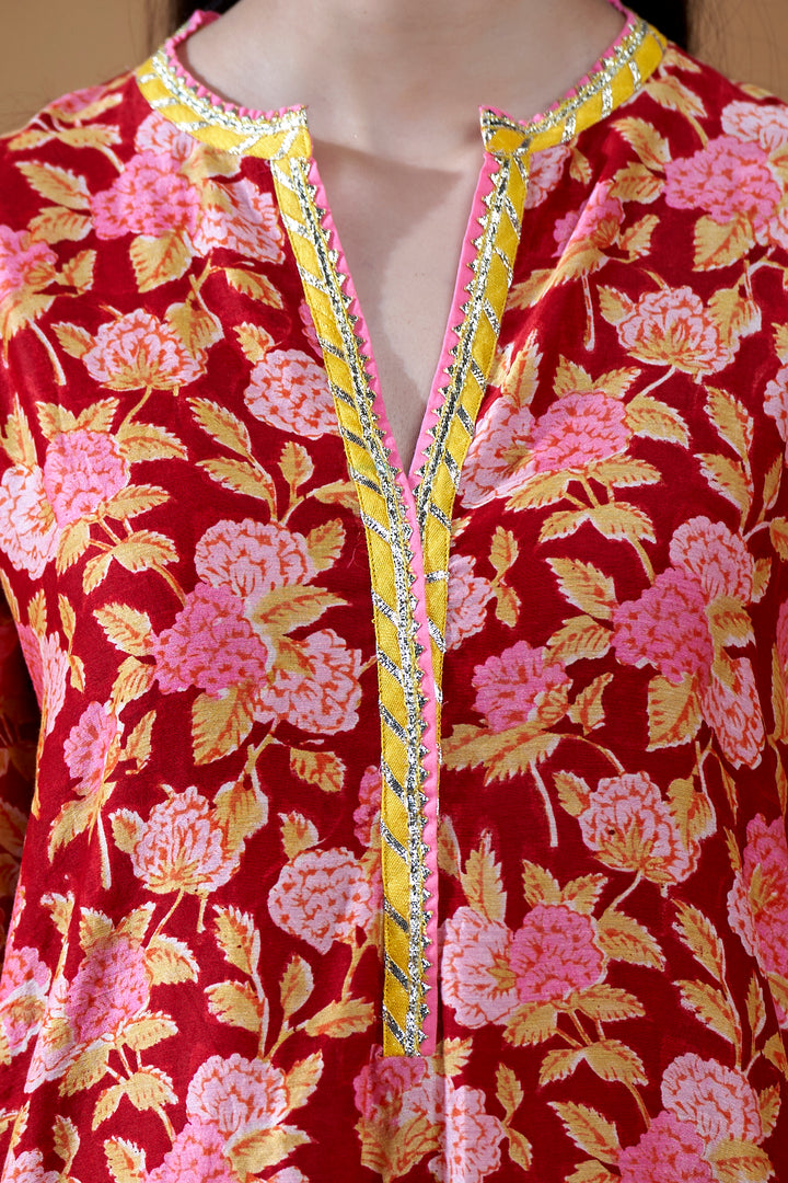 Zarin Red Jaal Chanderi Suit Set of 3