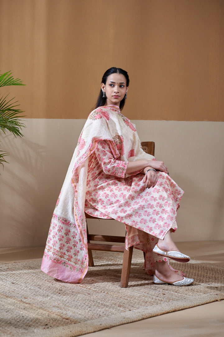 Zarin Off White Buti Chanderi Suit Set of 3