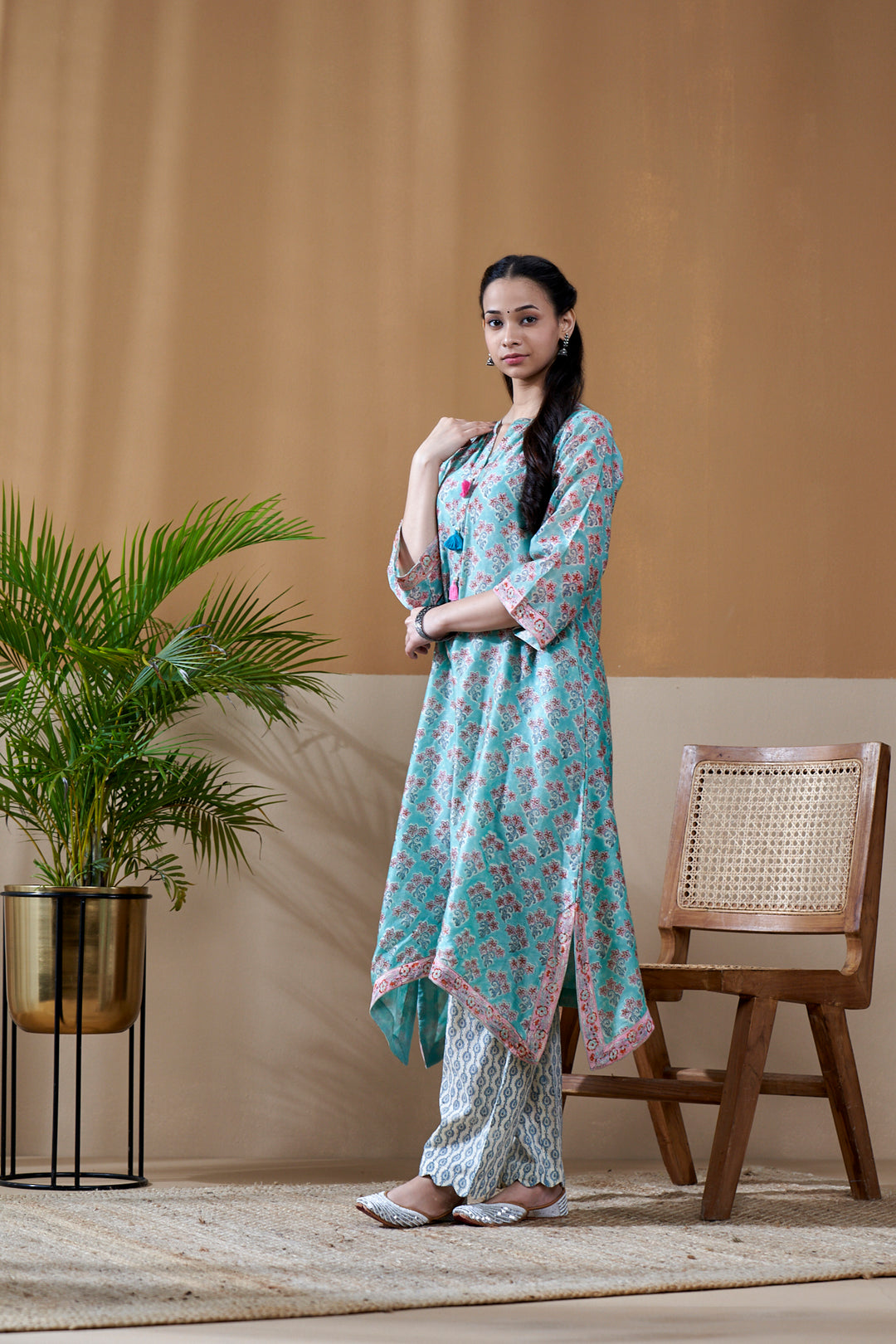 Zarin Tuquoise Chanderi Suit Set of 3