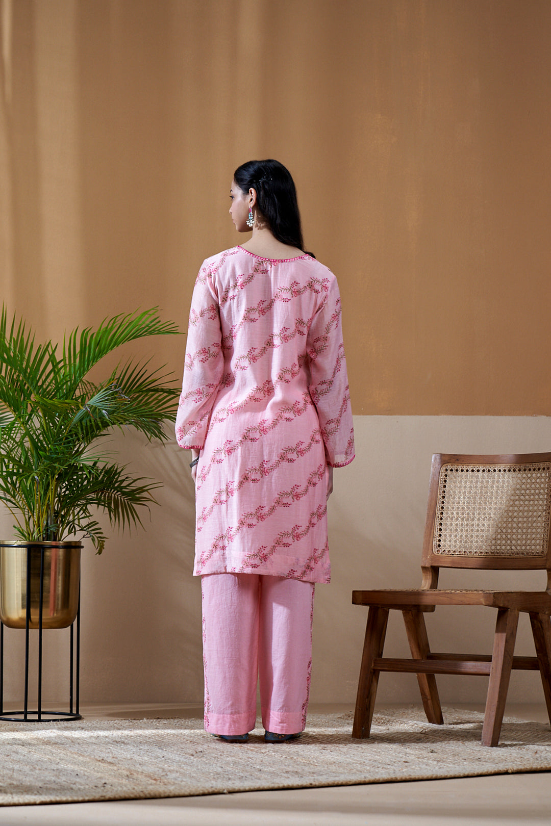 Gulab Pink Chanderi Mulmul Short Kurta Set of 3
