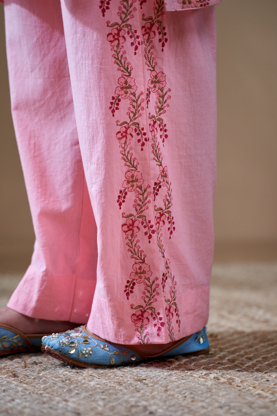 Gulab Pink Chanderi Mulmul Short Kurta Set of 3
