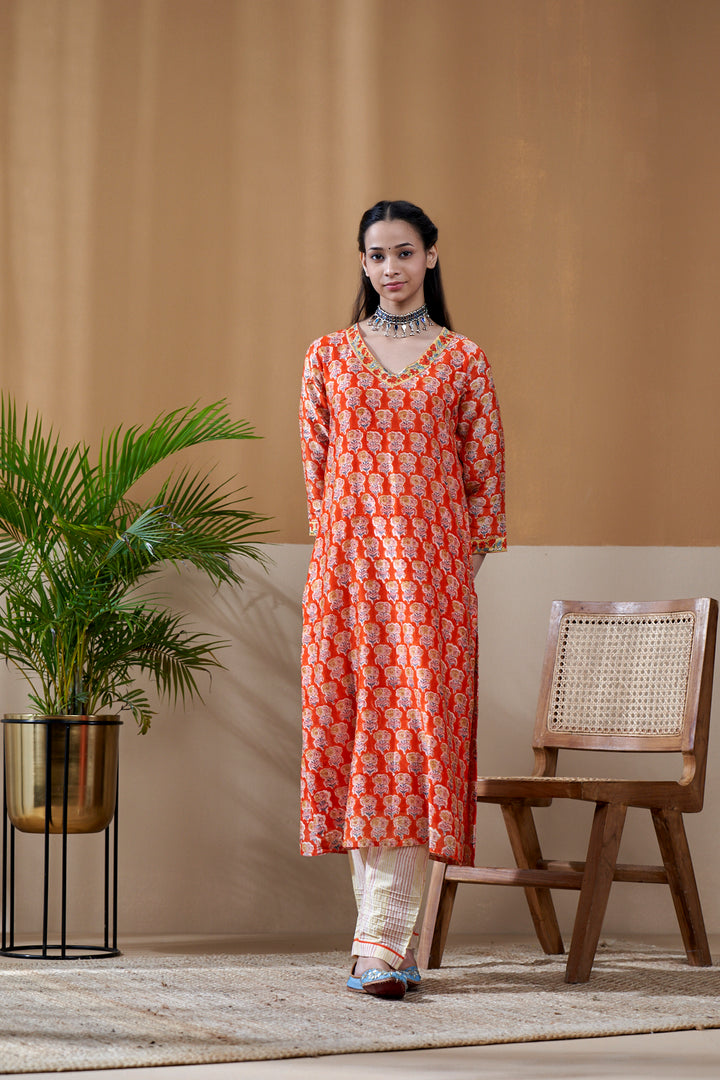 Zarin Orange Chanderi Suit Set of 3