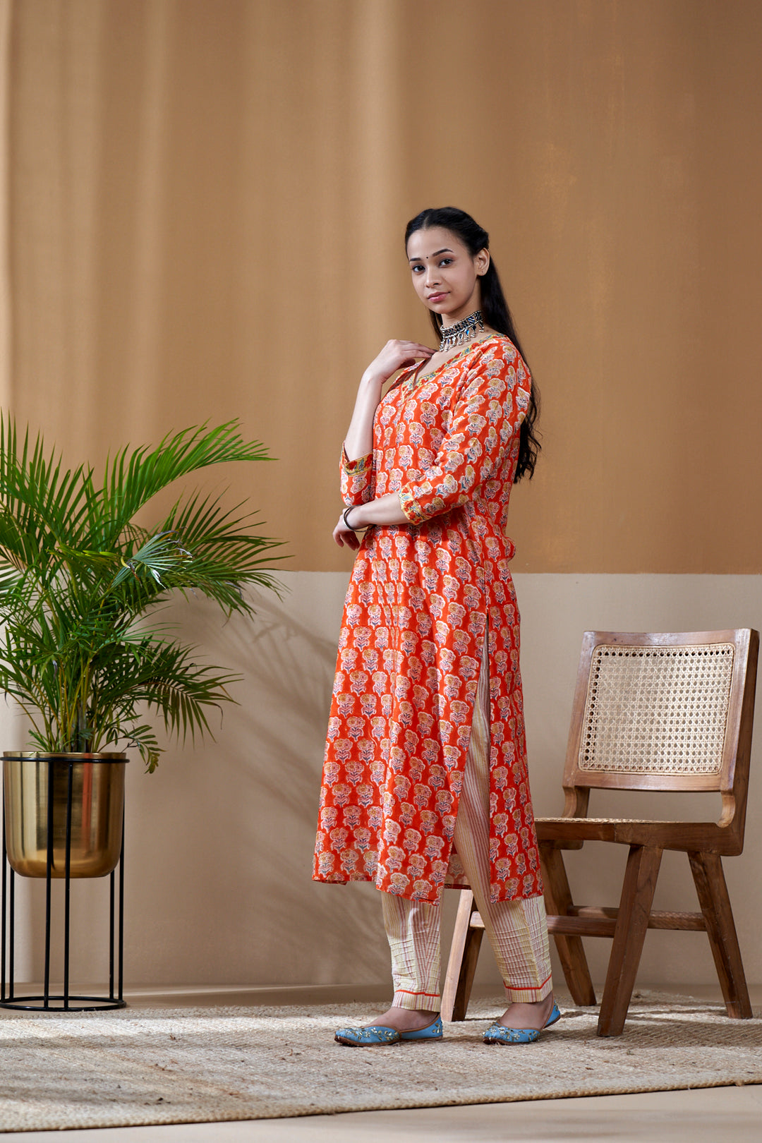 Zarin Orange Chanderi Suit Set of 3