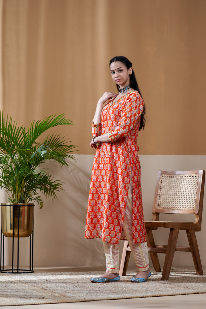Zarin Orange Chanderi Suit Set of 3