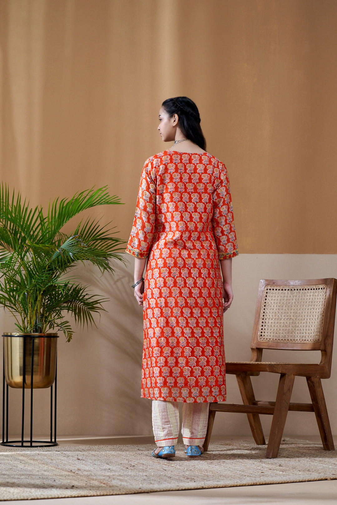 Zarin Orange Chanderi Suit Set of 3