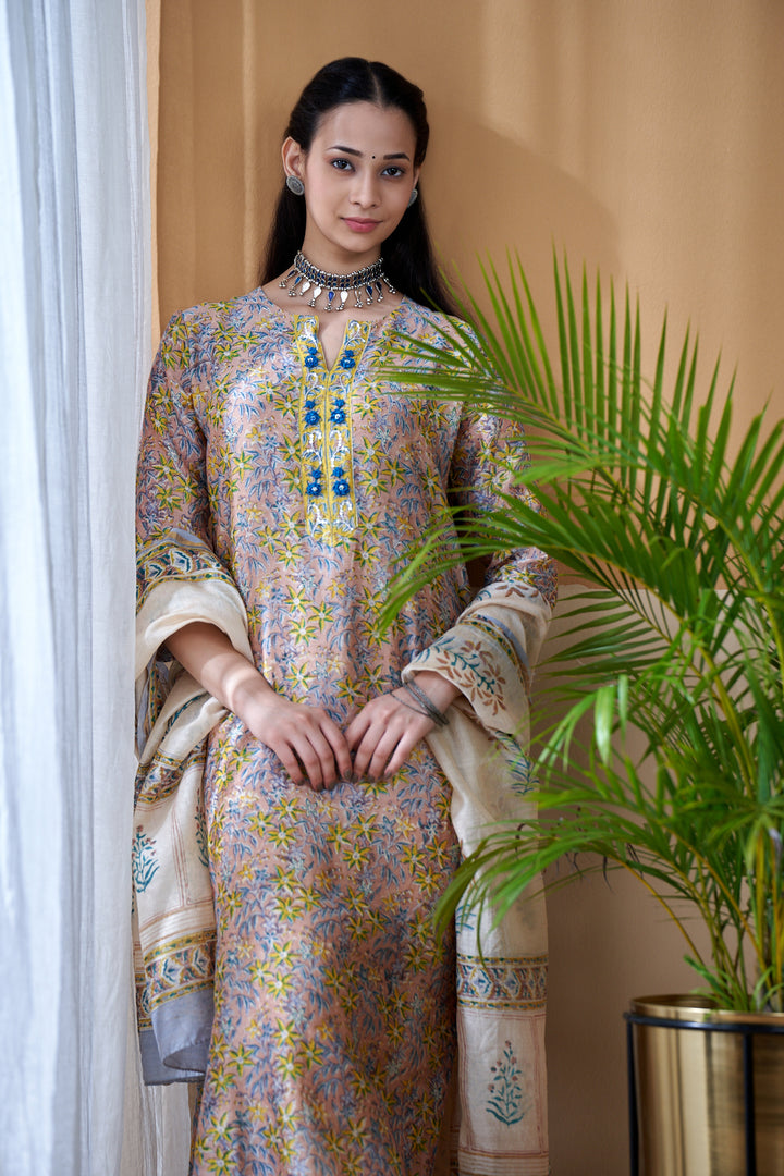 Zarin Grey Chanderi Suit Set of 3