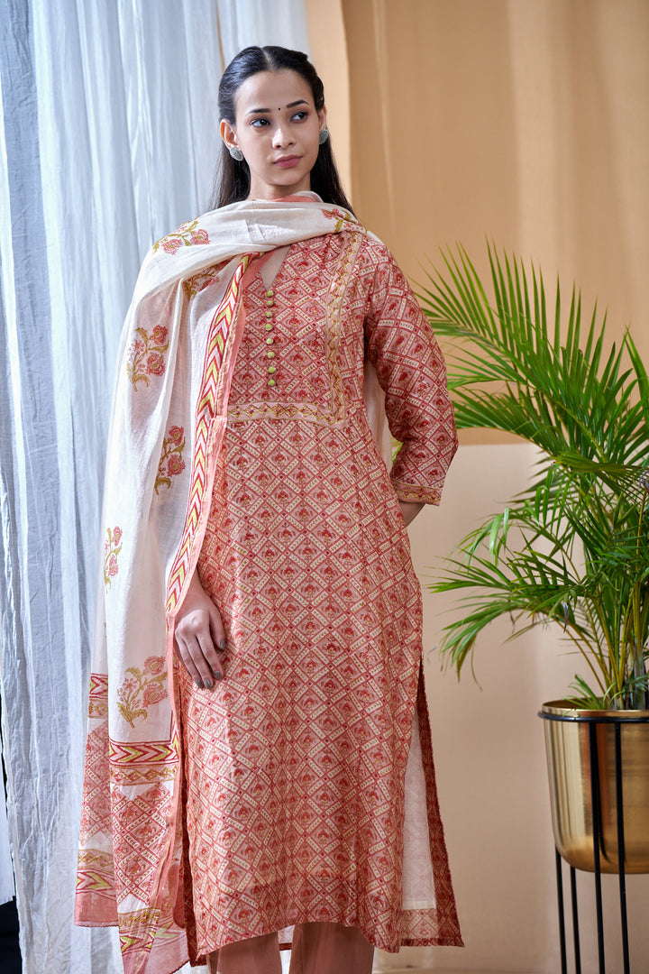 Zarin Brown Chanderi Suit Set of 3