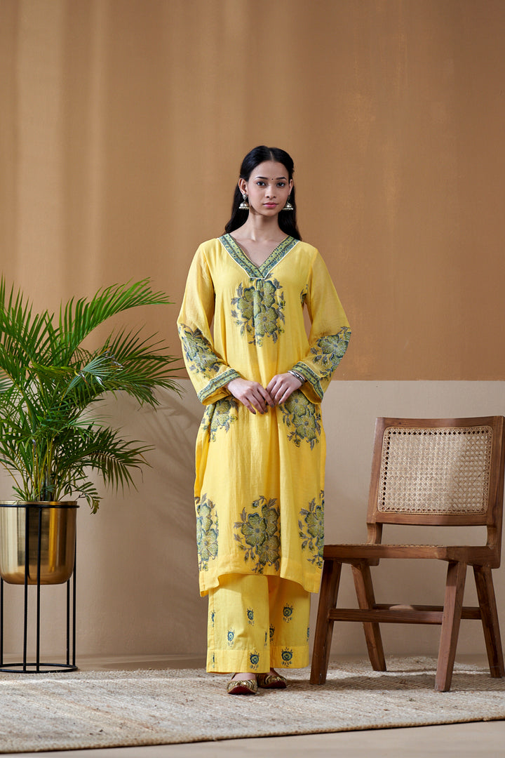 Gulab Yellow Chanderi Mulmul Suit Set of 3