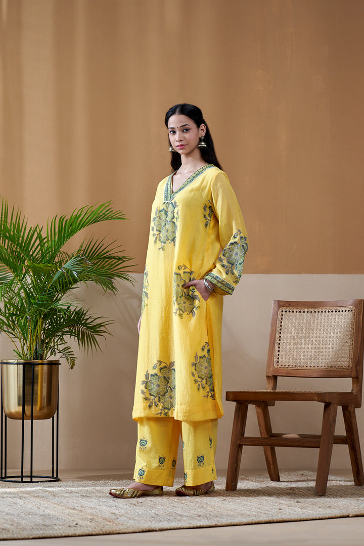 Gulab Yellow Chanderi Mulmul Suit Set of 3