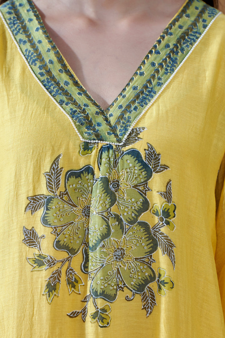 Gulab Yellow Chanderi Mulmul Suit Set of 3