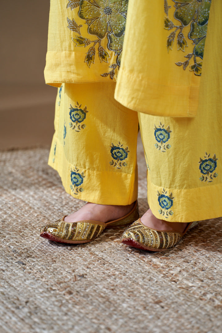 Gulab Yellow Chanderi Mulmul Suit Set of 3