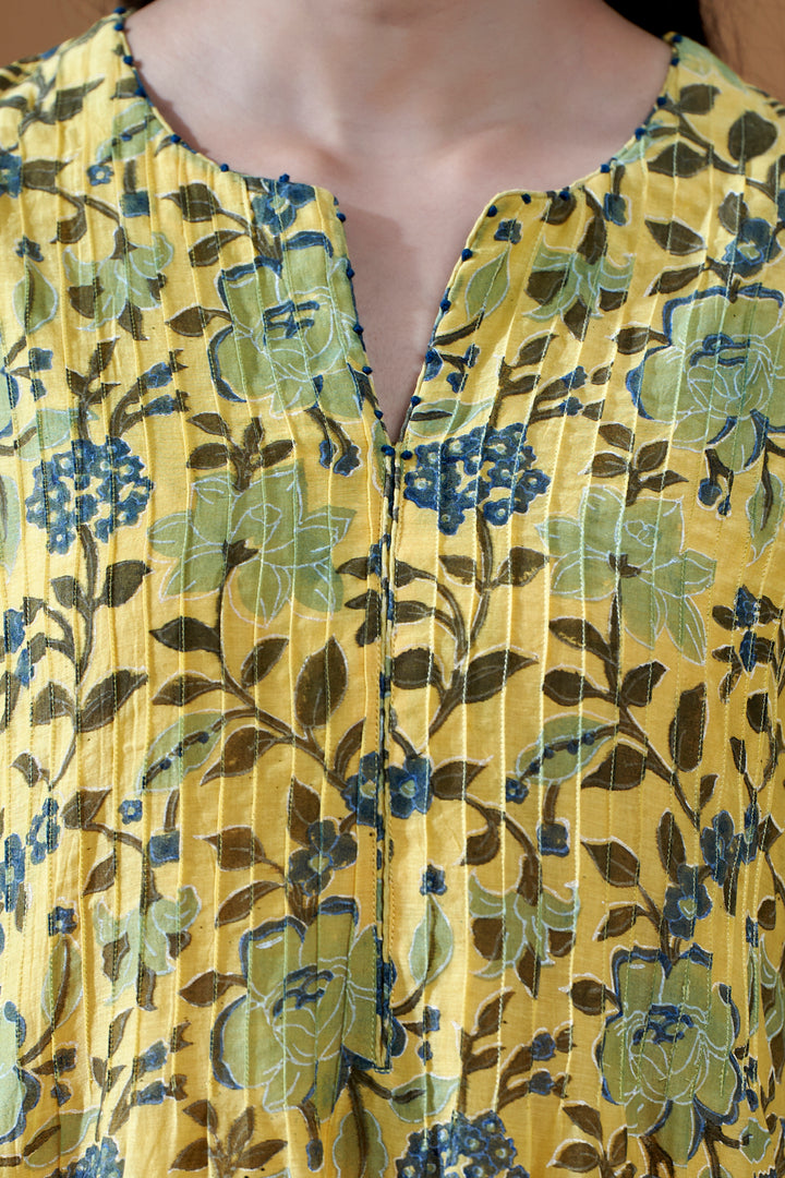 Gulab Yellow Jaal Chanderi Mulmul Suit Set of 3