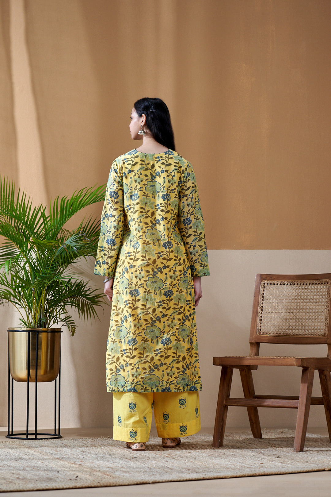 Gulab Yellow Jaal Chanderi Mulmul Suit Set of 3